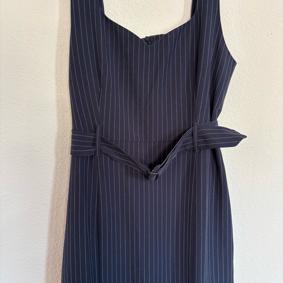 Banana Republic Midi Sheath Dress Slit Sweetheart Blue Pinstripe Office Work - Picture 4 of 8